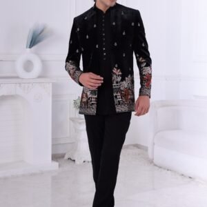 Black Indo Western Sherwani For Men, Black Sherwani For Reception